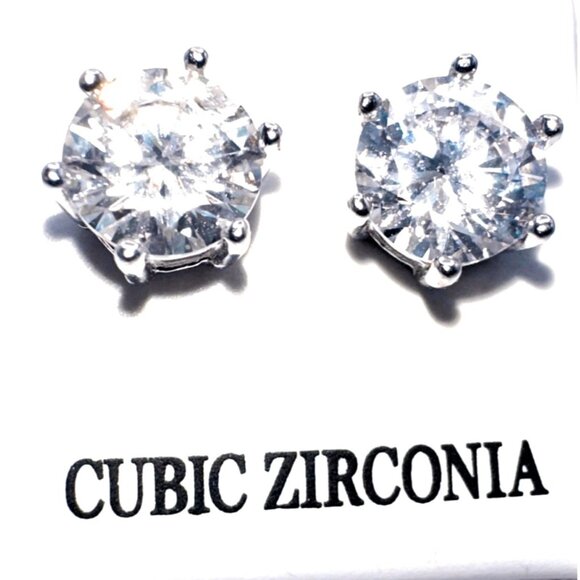 Sterling Silver 1CT Cubic Zirconia Stud Earrings - Picture 1 of 6